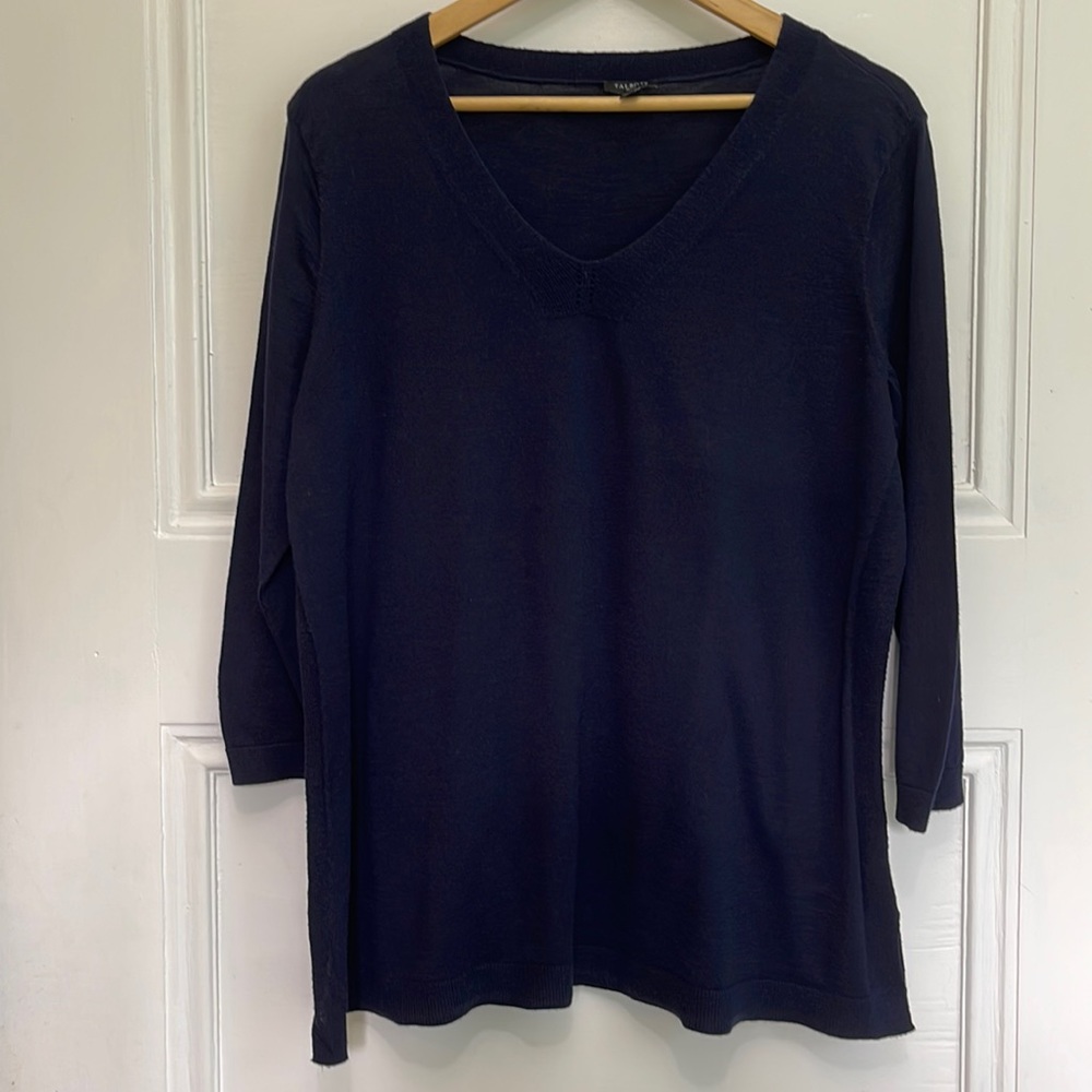 Talbots Fine Gauge Slub Light Weight Cotton Sweater 2/3 Sleeve Navy XLP